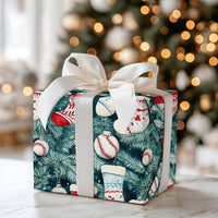 Sports Stocking Holiday Gift Wrap, Baseball Christmas Wrapping Paper, Baseball Ornament Wrapping Paper, Sports Fan Xmas Wrapping Paper Roll