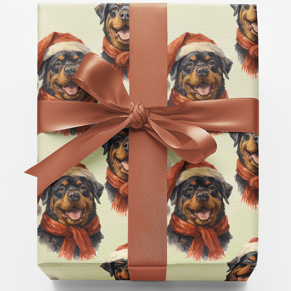 Santa Hat Dog Holiday Gift Wrap, Rottweiler Christmas Wrapping Paper, Watercolor Rottweiler Wrapping Paper, Adorable Dog Love