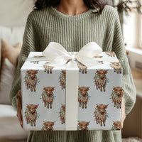 Christmas Lights Gift Wrap, Highland Cow Wrapping Paper, Rustic Cow Holiday Wrapping Paper, Festive Farm Animal Wrapping Paper, Xmas Wrap