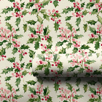 Christmas Botanical Gift Wrap, Watercolor Holly Wrapping Paper, Vintage Holiday Berry Wrapping Paper, Winter Christmas Gift Wrap Roll