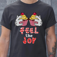 Adorable Cartoon Cupcake Graphic Tee, Feel the Joy Christmas Shirt, Holiday Sweets T-Shirt, Festive Winter Shirt, Dessert Lover Xmas Present