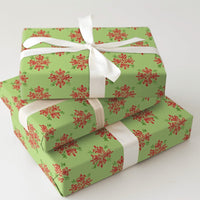 Lime Green Holiday Gift Wrap, Damask Snowflake Christmas Wrapping Paper, Red and Green Xmas Wrapping Paper, Winter Festive Gift Wrap Roll