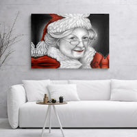 Pencil Sketch Christmas Art Canvas, Mrs Claus Portrait Canvas Print, Vintage Holiday Wall Canvas, Winter Festive Digital Download