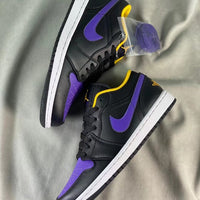 Low Top Sneakers, Black Yellow Purple Colorway, Lace Up Design, Casual Gift for Sneaker Fans