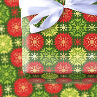 Festive Green Red Gift Wrap, Geometric Snowflake Christmas Wrapping Paper, Holiday Snowflake Wrapping Paper, Winter Season Gift Wrap