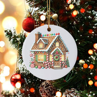 Holiday Home Decor Ceramic Ornament, Gingerbread House Christmas Ornament, Festive Gingerbread House Ornament, Winter Season Tree Present