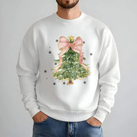 Aesthetic Pink Bow Holiday Crewneck, Coquette Christmas Tree Sweatshirt, Adorable Winter Tree Pullover, Trendy Girly Xmas Present for Her