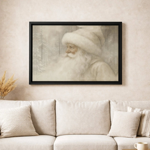 Snowy Forest Santa Portrait Canvas Print, Vintage Santa Claus Canvas Wall Art, Classic Christmas Canvas Art, Holiday Season H