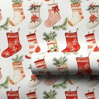 Watercolor Festive Holiday Gift Wrap, Christmas Stocking Wrapping Paper, Adorable Winter Xmas Wrapping Paper, Family Holiday Gift Wrapping Paper