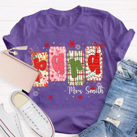 Custom Name Holiday Graphic Tee, Personalized Color Block Christmas T-Shirt, Matching Family Xmas Shirt, Festive Present Top