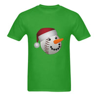 Two Sided Christmas Sports Graphic Tee, Baseball Santa Snowman T-Shirt, Adorable Holiday Snowman Shirt, Baseball Fan Xmas Present for Men