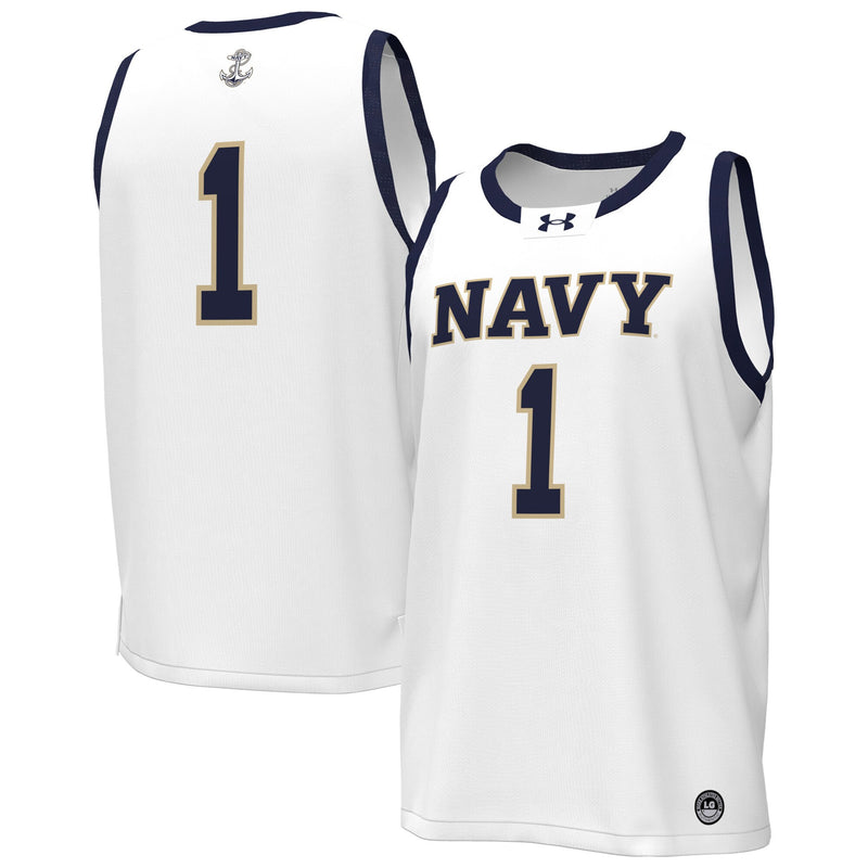 White Navy Midshipmen #1 Replica Basketball Jersey