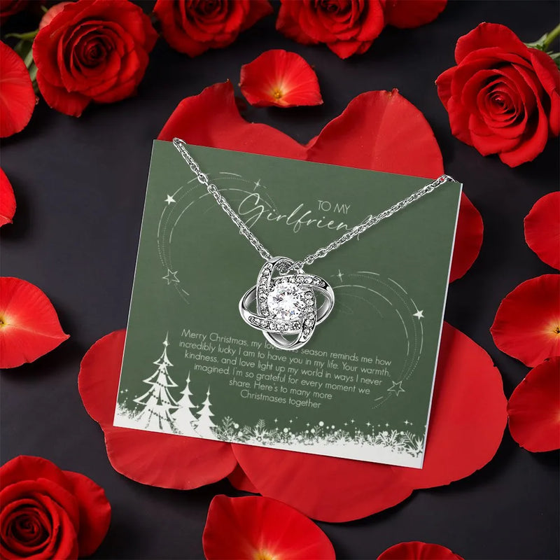 Rotating Rose Box Love Knot Pendant, Girlfriend Love Knot Necklace, Romantic CZ Love Knot Jewelry, Christmas Holiday Present, Anniversary Present