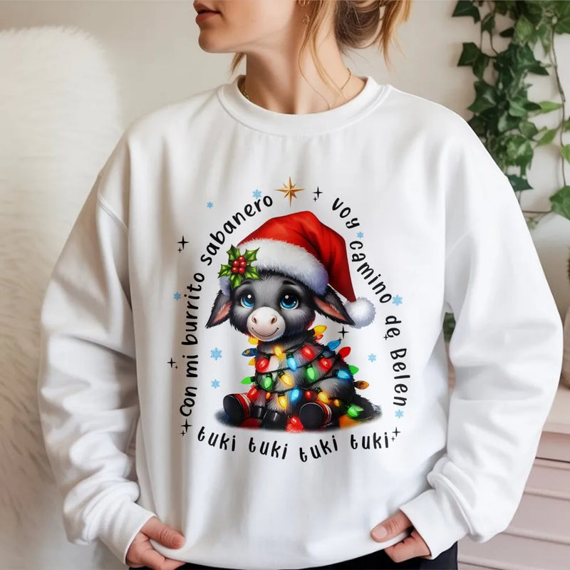 Adorable Spanish Donkey Christmas Sweater, Mi Burrito Sabanero Sweatshirt, Latino Holiday Crewneck, Villancicos Pullover Xmas Present