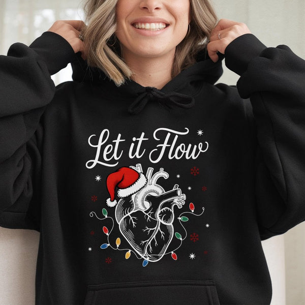 Let It Flow Anatomy Sweatshirt, Cardiac Nurse Christmas Hoodie, Humorous Nursing Hooded Pullover, ER Medical Student Holiday 