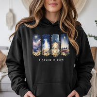 Nativity Scene Graphic Sweatshirt, A Savior Is Born Hoodie, Christian Religious Christmas Pullover, Holy Night Hooded Sweatshirt, Xmas Present