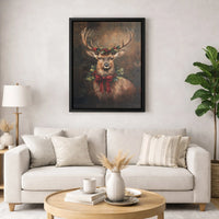 Rustic Deer with Holly Wreath Canvas Print, Christmas Stag Canvas Wall Art, Festive Winter Holiday Canvas Decor, Holiday Season Deer Present