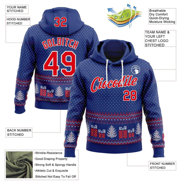 3D Festive Holiday Print Hoodie, Custom Christmas Ugly Sweater Hoodie, Personalized Name Number Sweatshirt, Sports Fan Xmas P