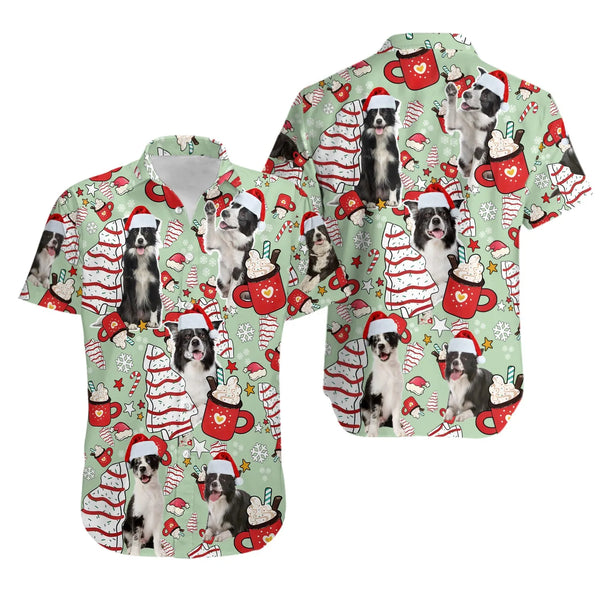 Festive Dog Aloha Shirt, Border Collie Christmas Hawaiian Shirt, Puppy Xmas Beach Shirt, Dog Lover Button Down Shirt, Holiday