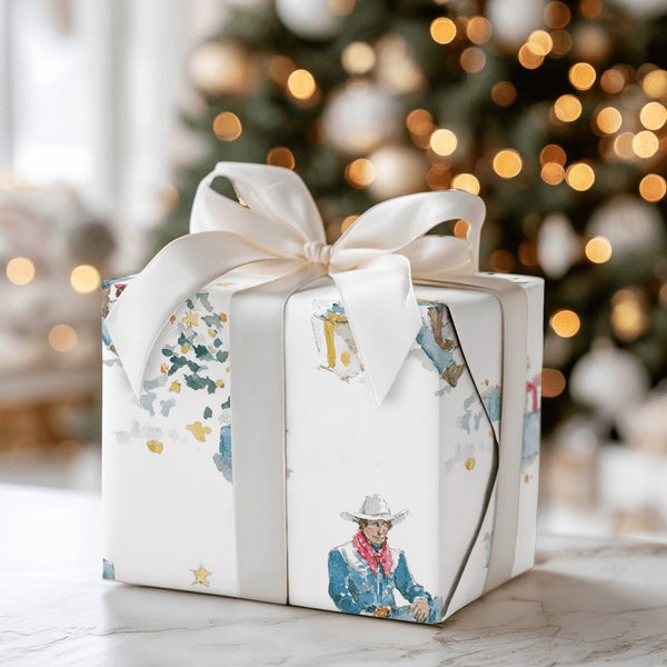 Country Christmas Gift Wrap, Western Cowboy Wrapping Paper, Watercolor Holiday Wrapping Paper, Rustic Cowgirl Gift Wrap Roll 