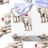 Santa Hat Wrapping Paper, Baby Elephant Christmas Wrapping Paper, Adorable Animal Holiday Gift Wrap, Festive Winter Elephant Wrapping Paper