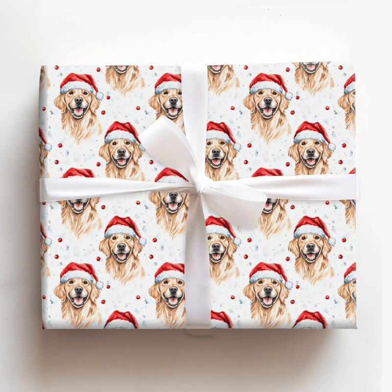 Watercolor Dog Holiday Gift Wrap, Golden Retriever Christmas Wrapping Paper, Xmas Puppy Present Wrap, Pet Lover Winter Decor