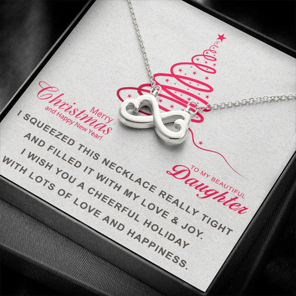 White Gold Finish Heart Pendant Necklace, Infinity Heart Necklace for Daughter, Christmas Holiday Daughter Necklace, Present 