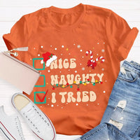 Humorous Family Christmas Holiday Shirt, Nice Naughty List Santa Hat Candy Cane T-Shirt, Christmas List Humor Tee, Adorable Christmas T-Shirt