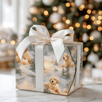 Watercolor Puppy Gift Wrap, Golden Retriever Wrapping Paper, Winter Dog Christmas Wrapping Paper, Adorable Holiday Wrapping Paper Roll