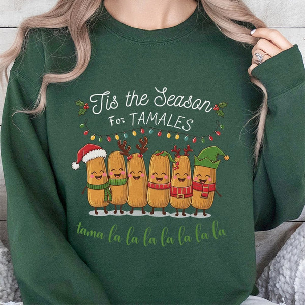Humorous Mexican Food Christmas Crewneck, Tis the Season for Tamales Sweatshirt, Retro Foodie Holiday Pullover, Xmas Food Swe