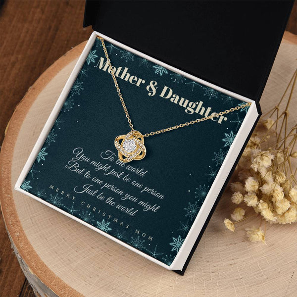 Christmas Present for Mom from Daughter, Love Knot Necklace for Mom, 18k Yellow Gold Finish Necklace, Cubic Zirconia Crystal 