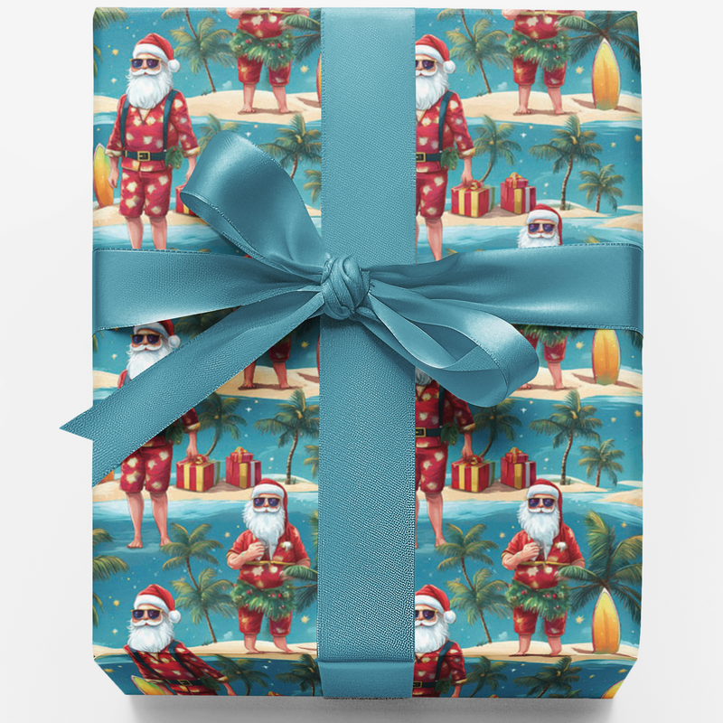 Beach Christmas Gift Wrap, Tropical Santa Wrapping Paper, Coastal Holiday Wrapping Paper, Island Santa Present Paper, Summer Gift Wrap Roll