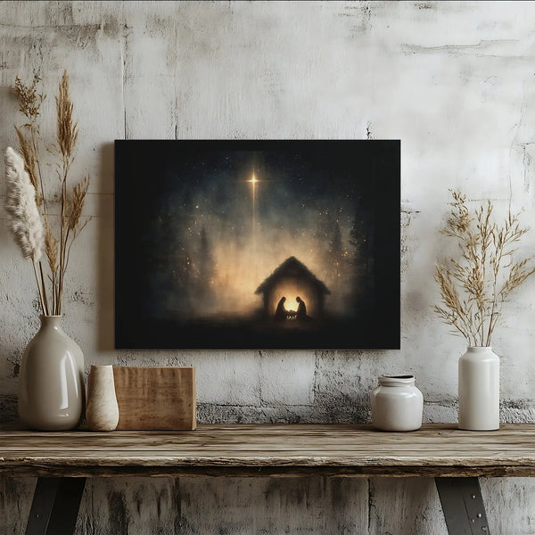 Star of Bethlehem Wall Art, Nativity Scene Canvas Print, Christian Christmas Canvas, Religious Holy Night Wall Decor, Holiday