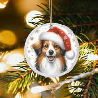 Adorable Santa Hat Puppy Ornament, Papillon Dog Christmas Ornament, Ceramic Pet Keepsake Ornament, Holiday Tree Hanging Decor, Dog Mom Present