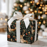 Rustic Pine Reindeer Gift Wrap, Vintage Reindeer Wrapping Paper, Dark Christmas Ornament Paper Roll, Elegant Winter Reindeer Gift Wrap