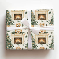 Comfy Christmas Dog Gift Wrap, Golden Retriever Wrapping Paper, Fireplace Tree Wrapping Paper, Holiday Pet Present Wrap, Retriever Present Paper