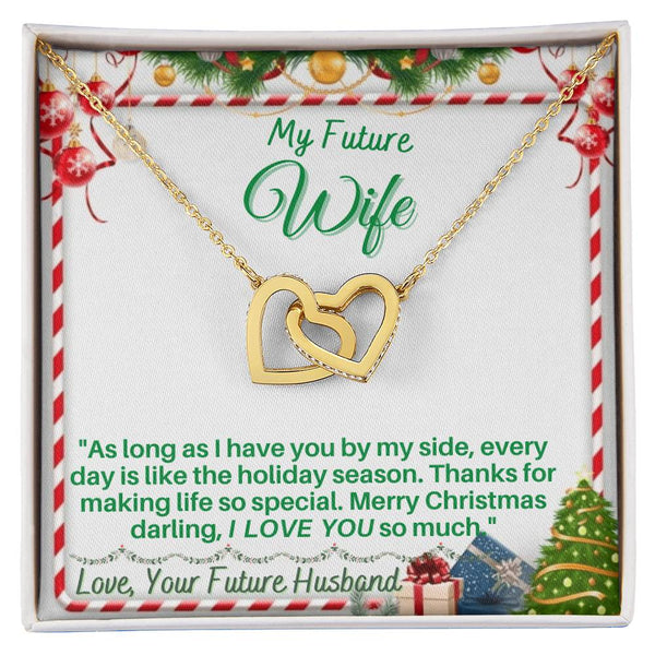 CZ Heart Pendant, Future Wife Interlocking Hearts Necklace from Husband, Surgical Steel Necklace, Romantic Christmas Jewelry 
