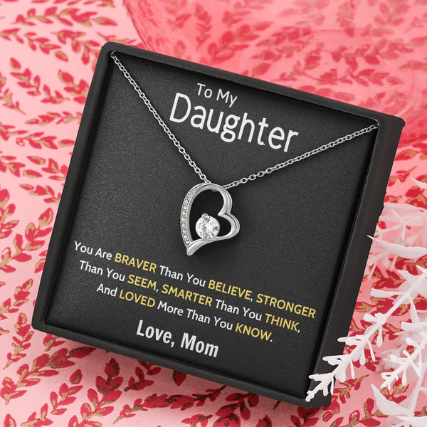 Daughter Birthday Necklace, Forever Love Heart Necklace, 14K Gold Finish Heart Pendant, Christmas Present for Daughter Messag