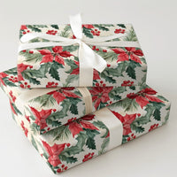 Christmas Pine Botanical Gift Wrap, Watercolor Poinsettia Wrapping Paper, Red Holly Berry Wrapping Paper, Traditional Holiday Wrapping Paper