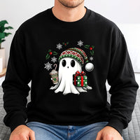 Adorable Spooky Festive Ghost Holiday Sweater, Christmas Ghost Sweatshirt, Humorous Christmas Season Graphic Crewneck, Comfy Xmas Winter Pullover