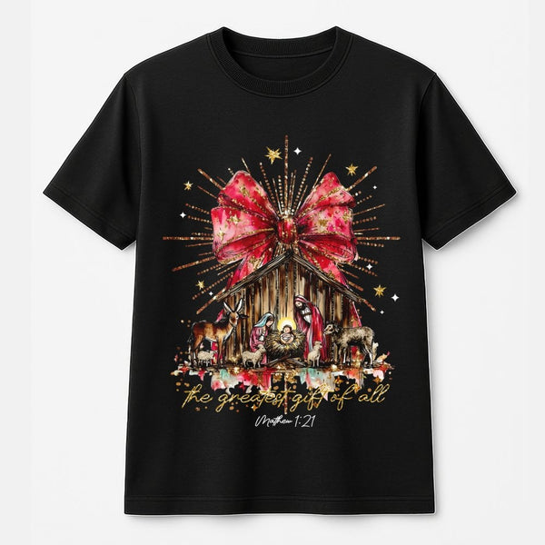 Christian Christmas Faith Shirt, The Greatest Present of All Nativity Scene T-Shirt, Religious Holy Night Graphic Tee, Jesus 