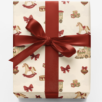 Nursery Toy Christmas Gift Wrap, Vintage Heritage Toys Wrapping Paper, Nostalgic Holiday Present Paper, Kids Xmas Wrapping Paper Roll