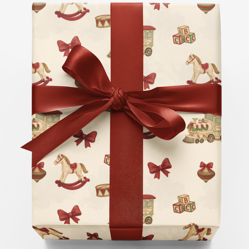 Nursery Toy Christmas Gift Wrap, Vintage Heritage Toys Wrapping Paper, Nostalgic Holiday Present Paper, Kids Xmas Wrapping Paper Roll