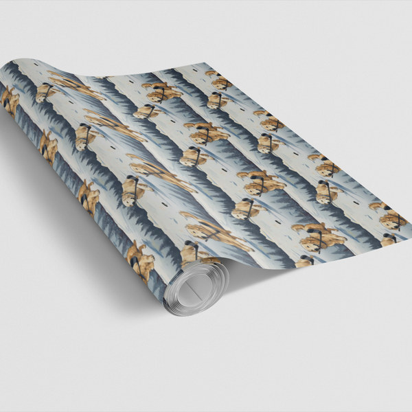 Adorable Dog Christmas Gift Wrap, Hockey Golden Retriever Wrapping Paper, Winter Sports Pet Gift Wrap Roll, Festive Hockey Do