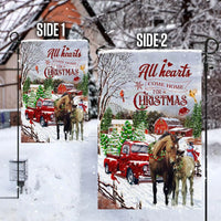 Winter Farmhouse Holiday Yard Flag, All Hearts Come Home for Christmas Horse Garden Flag, Rustic Equestrian Lawn Flag, Horse Lover Present