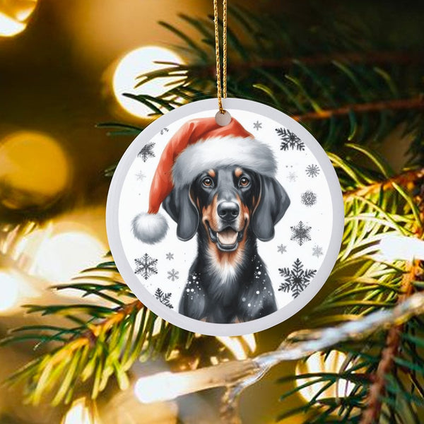 Santa Hat Dachshund Ceramic Ornament, Black and Tan Dachshund Christmas Ornament, Dachshund Dog Holiday Tree Ornament, Dog Lo
