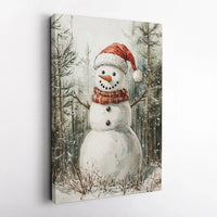 Festive Winter Forest Snow Print, Watercolor Christmas Snowman Canvas Wall Art, Holiday Season Wall Decor, Snowman Digital Download