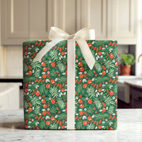 Holiday Berries Wrapping Paper, Botanical Christmas Wrapping Paper, Festive Ornament Wrapping Paper, Winter Pine Green Gift Wrap Roll