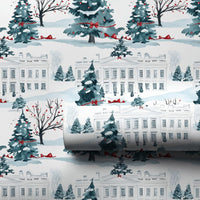 Patriotic Winter Gift Wrap, White House Christmas Wrapping Paper, Scenic Landmark Wrapping Paper, Elegant Holiday Present Paper
