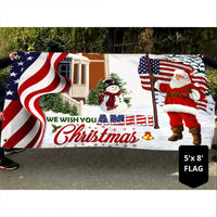 We Wish You Ameri Christmas Banner, Santa Claus American Flag House Flag, Double-Sided Holiday Yard Flag, Patriotic Garden Flag Decor